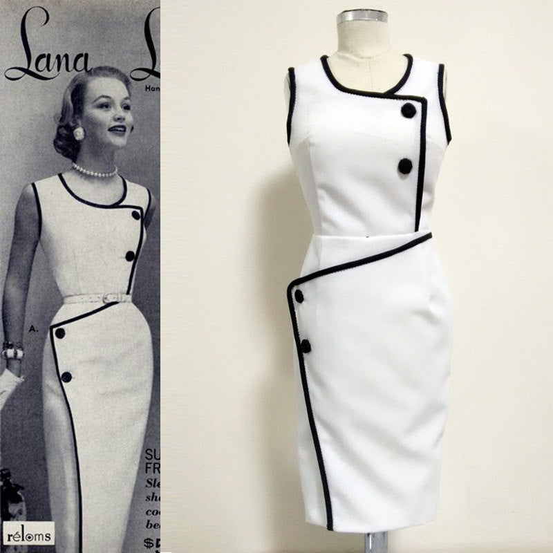 White Hollywood Glamour Tailored Vintage Pencil dress