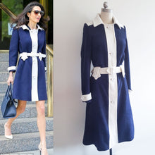 Load image into Gallery viewer, Cosplay costume Blue and White Coat Celebrity Coat  Amal Clooney Vintage Coat Inspired 1960s Coat