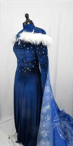 Ice Snow Queen Inspired Frozen Christmas Holiday Winter Blue Dress Gown Costume Cosplay Adult Size