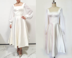 Open back bridal gown long sleeve Juliet sleeve A line backless wedding dress