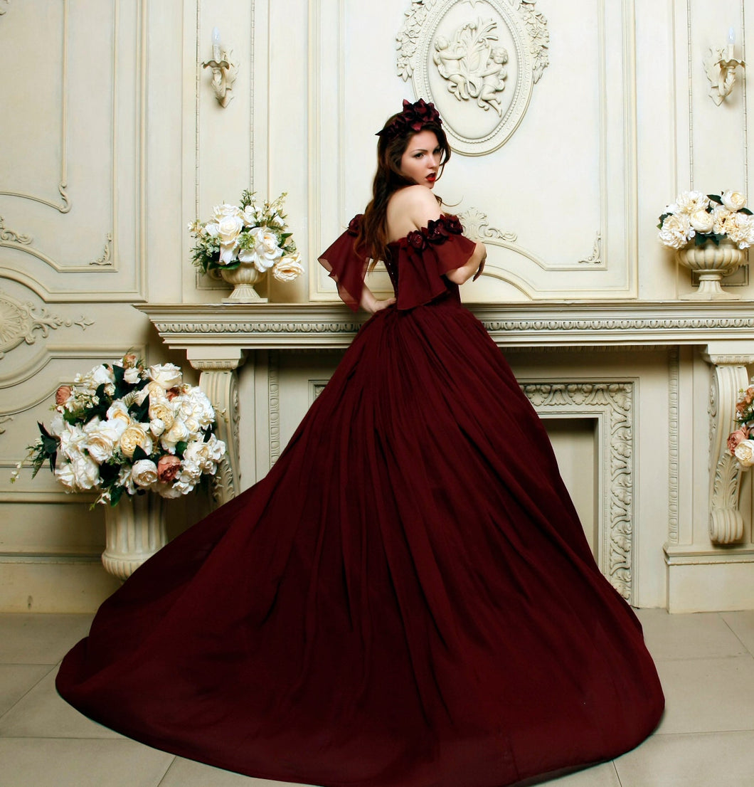 High quality luxury prom dresses Wedding Maroon long dress Evening Dress Prom Evening Sweetheart with Train Dresses Arabic