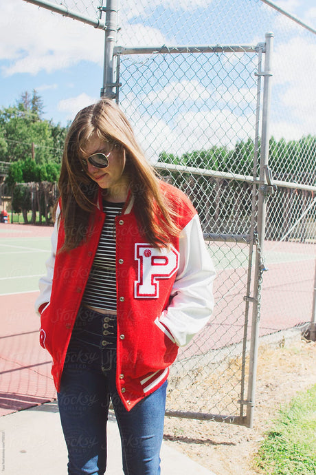 Custom Letter P Red Jacket White Sleeve Varsity Jacket