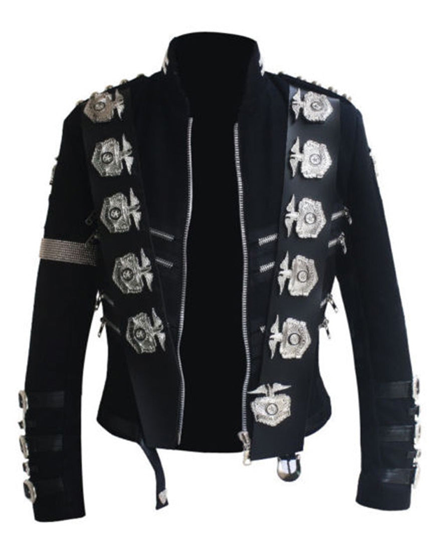 Michael Jackson Retro Punk Style Black Jacket Suit Badge and Black